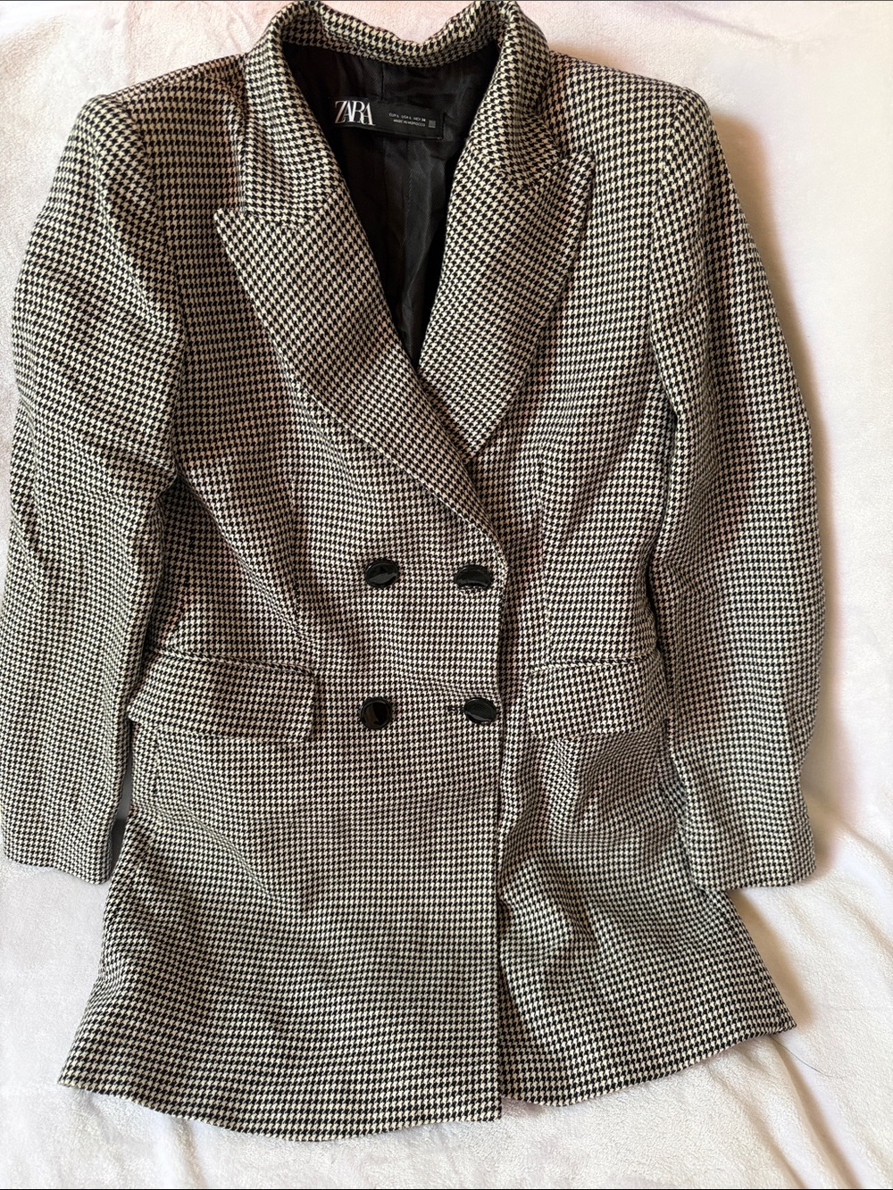 ZARA Black & White Houndstooth Double-Breasted Blazer